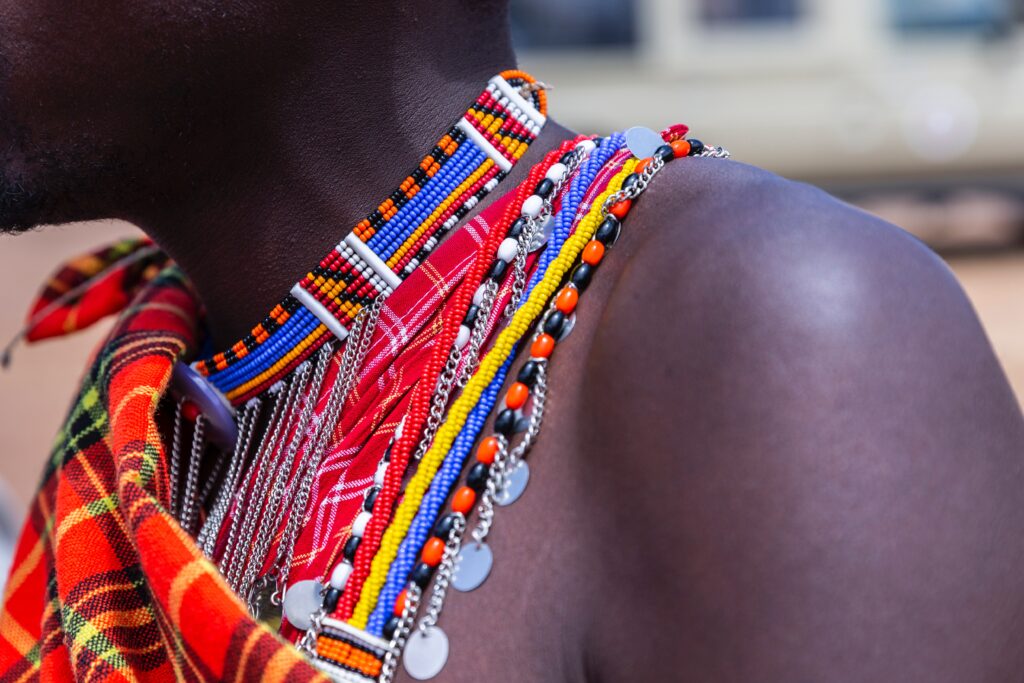 Man wearing african cultural necklaces 