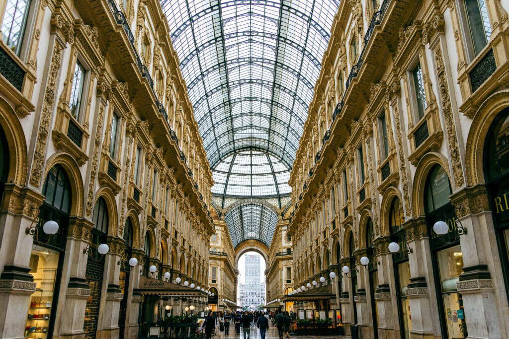 Beautiful architectural interior of the Galleria Vittorio Emanuele II in Milan
