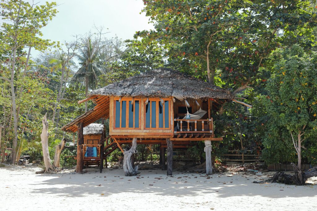 rustic beach retreat cabin on stilts