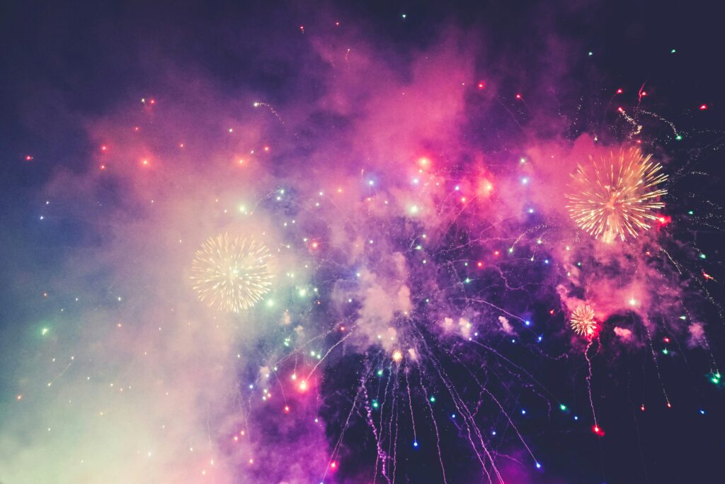 Colourful fireworks in night sky