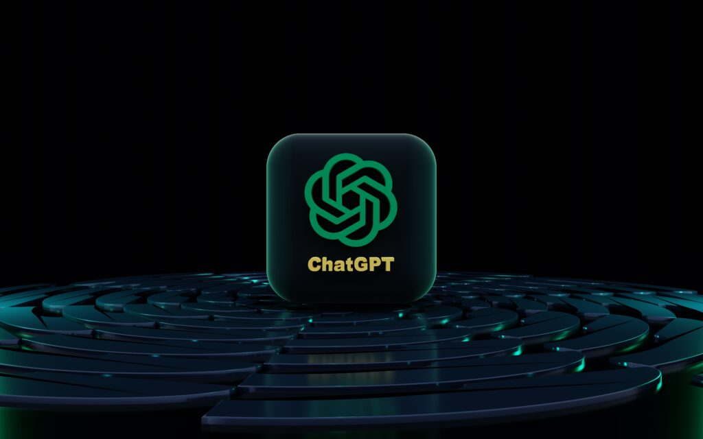 Chat GPT AI logo on dark background, 