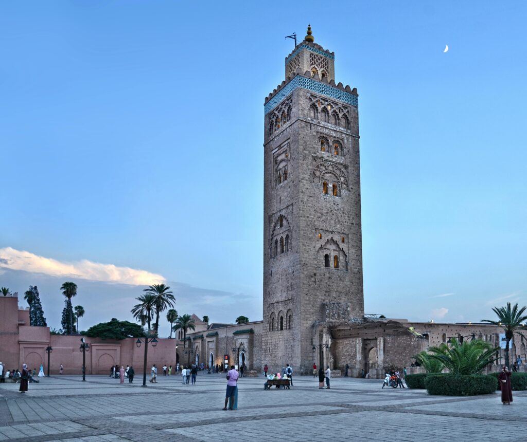 Jemaa al Fnaa Square showing tower in Morocco